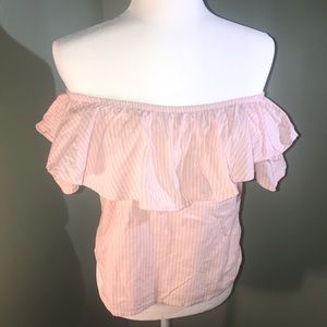 NWOT xs Potter’s Pot off the shoulder pink shirt
